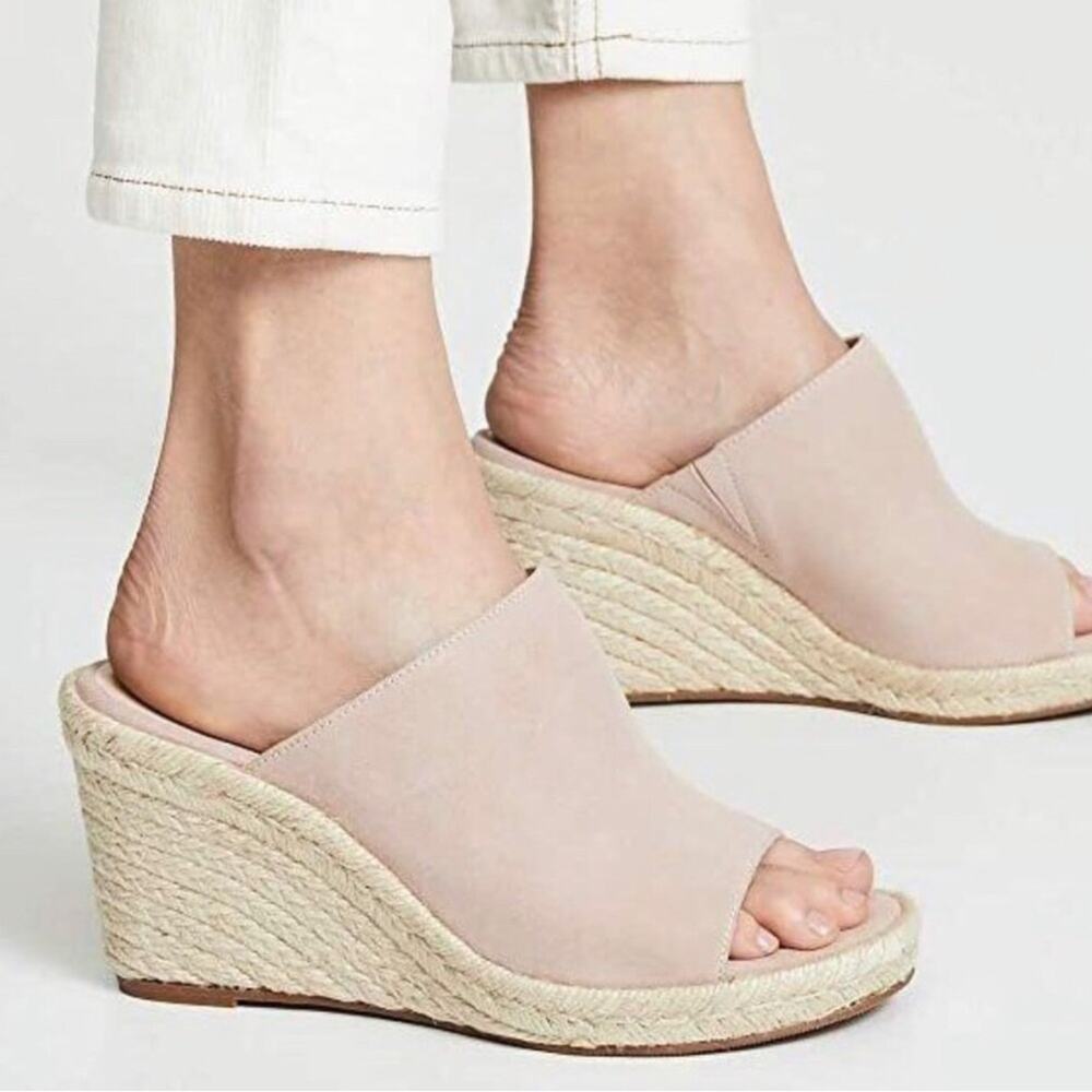 Stuart Weitzman Neutral Mykonos suede espadrille wedge mules Women’s Size 8